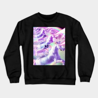 Space Pug On Flying Rainbow Unicorn With Laser Eyes Crewneck Sweatshirt